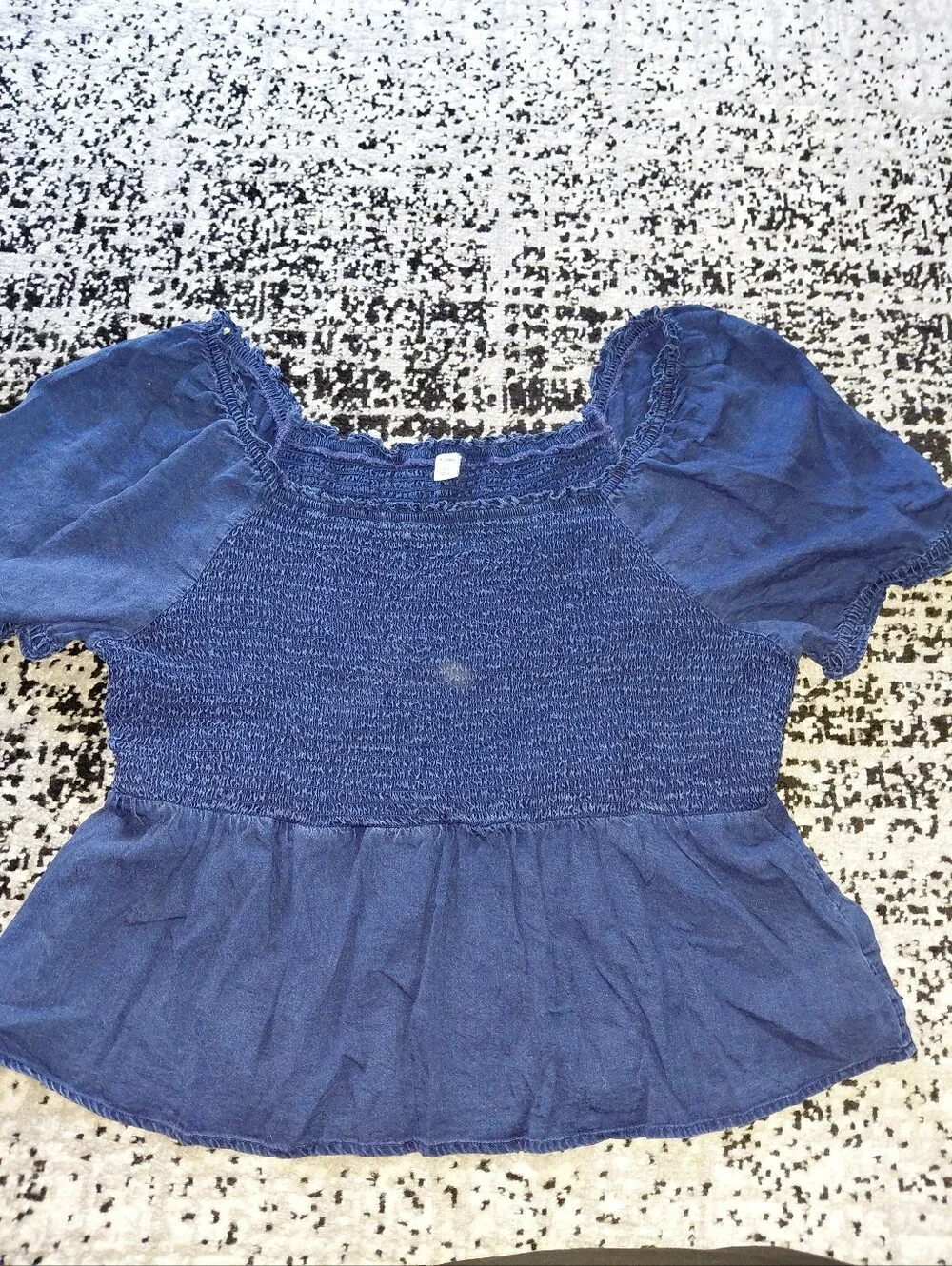 Old Navy XXL Smocked Chambray Puff Sleeve Peplum Blouse Dark Wash Cottagecore